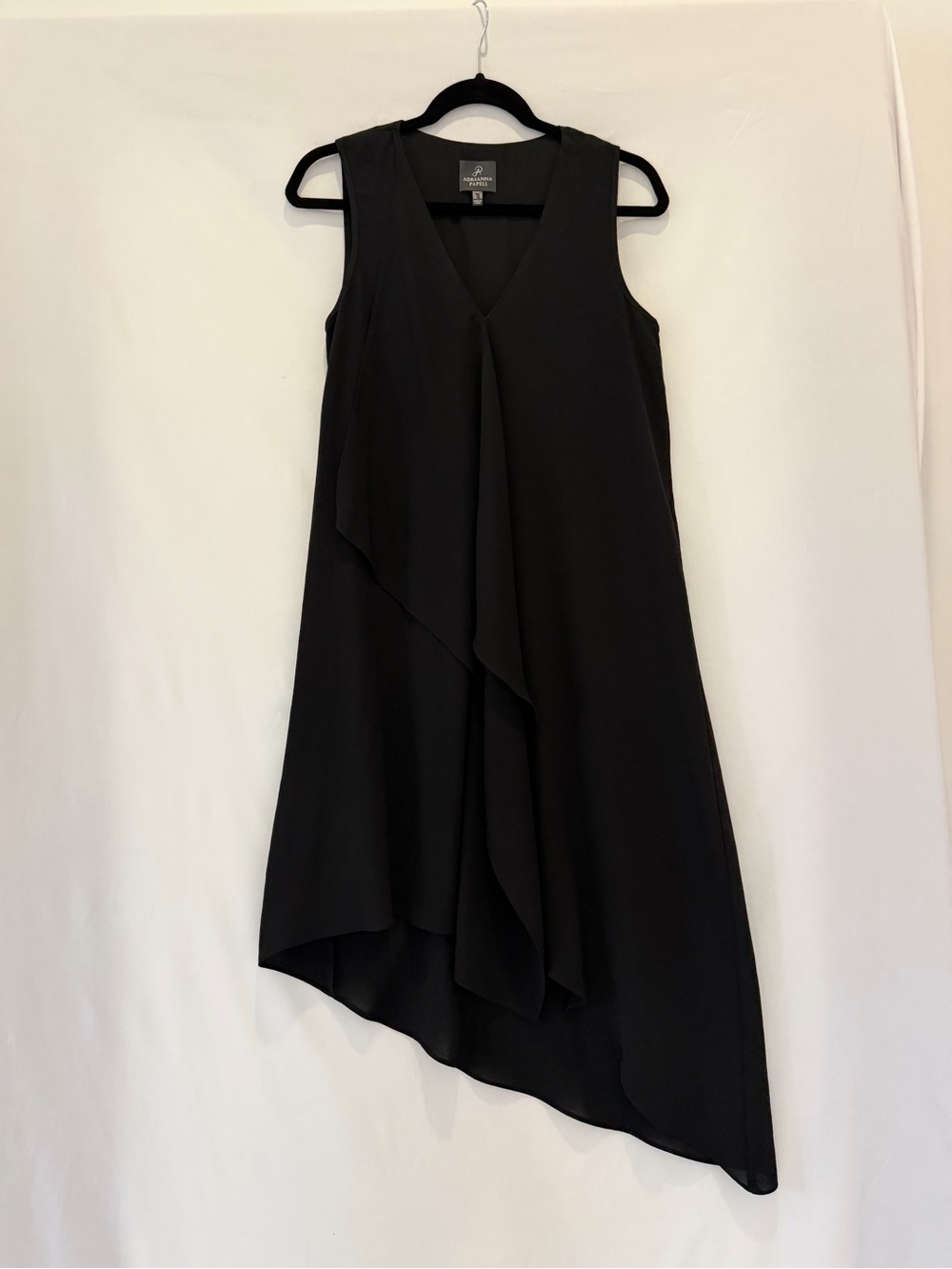 Adrianna Papell Sleeveless Black Asymmetric Ruffle Dress
